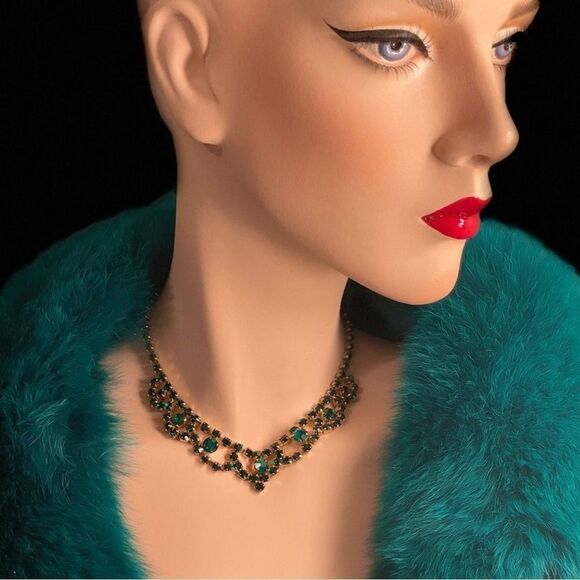 ♥️ Emerald Green Blue Fox Fur Fancy Collar Scarf Stole - Picture 7 of 9
